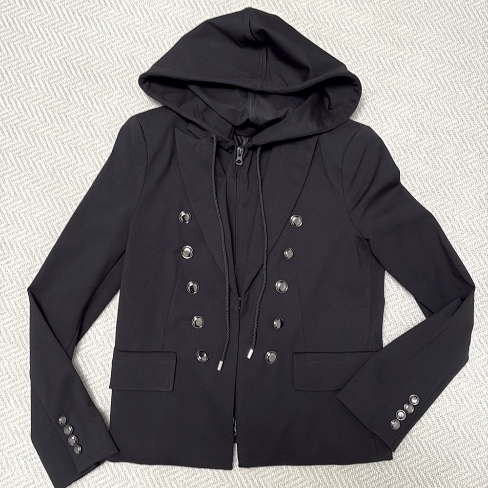 CENTRAL PARK WEST Dickey Blazer in Black with Removable Dickey Hoodie in Black